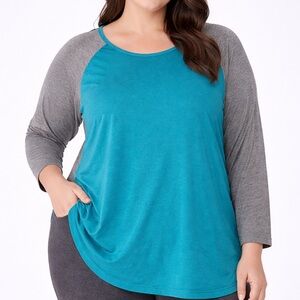 d&co Active XL Teal Gray Raglan Long Sleeve Athletic Tunic Top